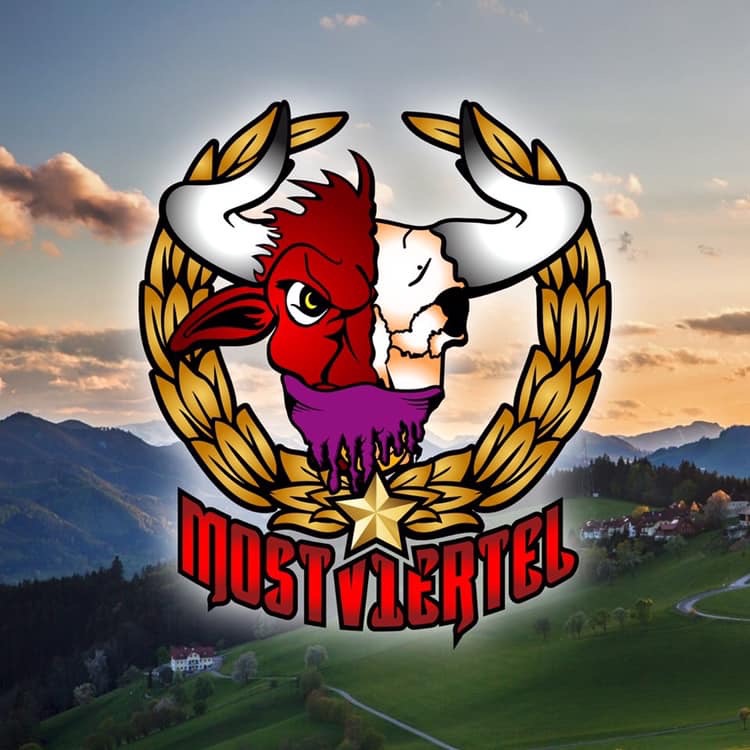 Logo Raging Bulls Mostvierte, Landschaft im Hintergrund